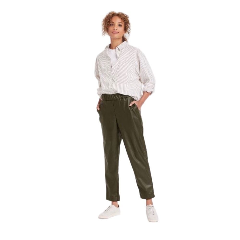 NWT A New Day Olive Green Faux Leather Pull On Ankle Pants Size L